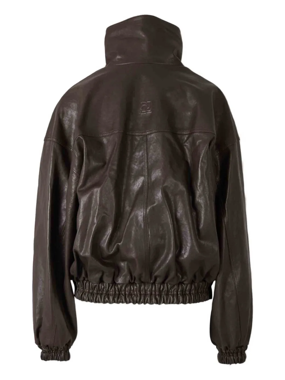 Magda Butrym Leren jack met elastische cuffs en hoge hals Bruin