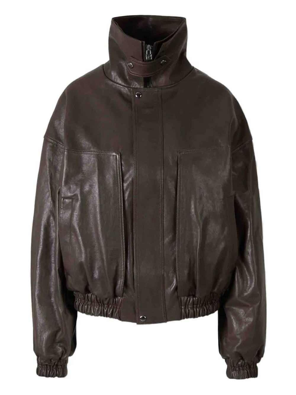 Magda Butrym Leren jack met elastische cuffs en hoge hals Bruin