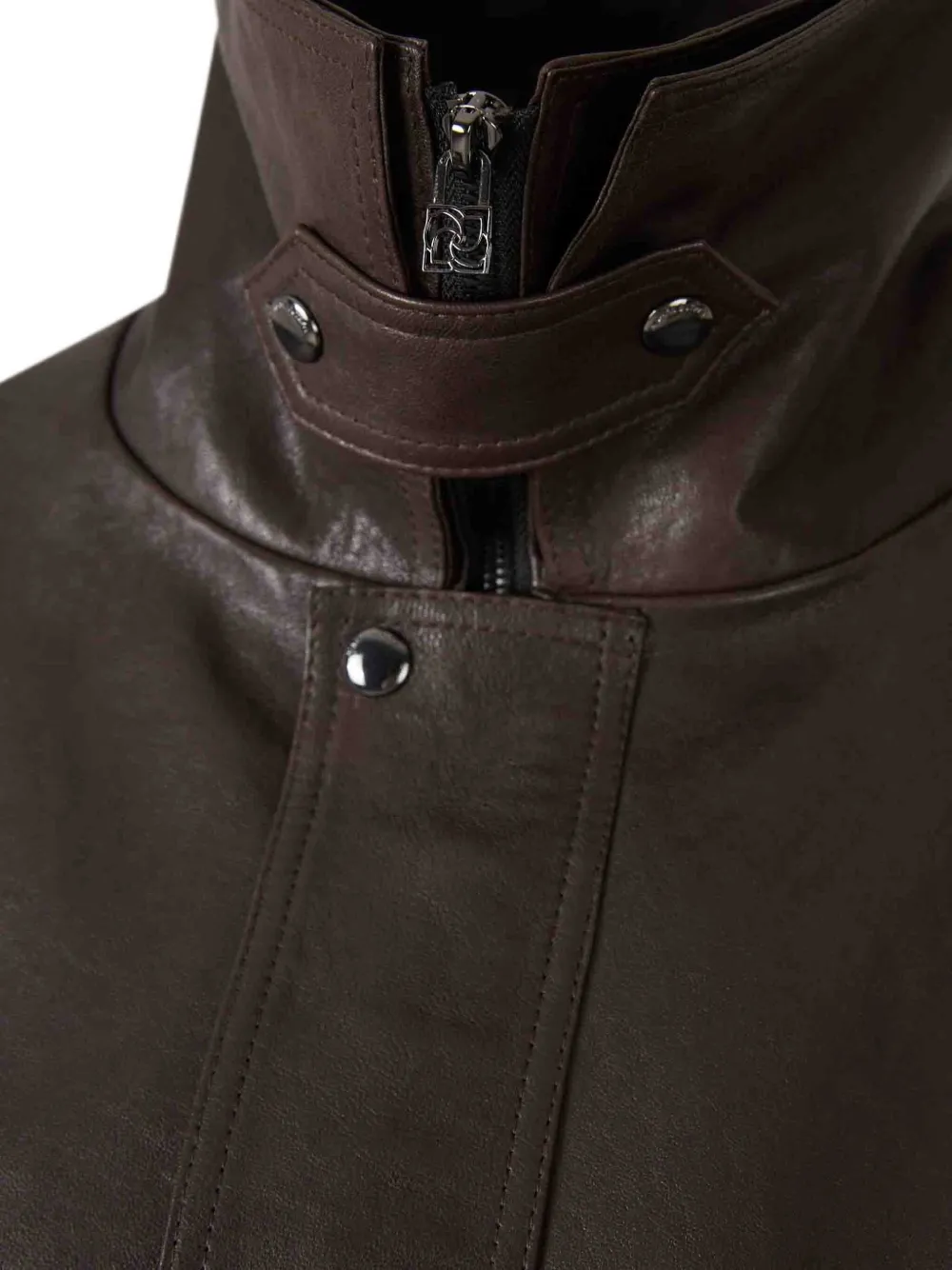 Magda Butrym Leren jack met elastische cuffs en hoge hals Bruin