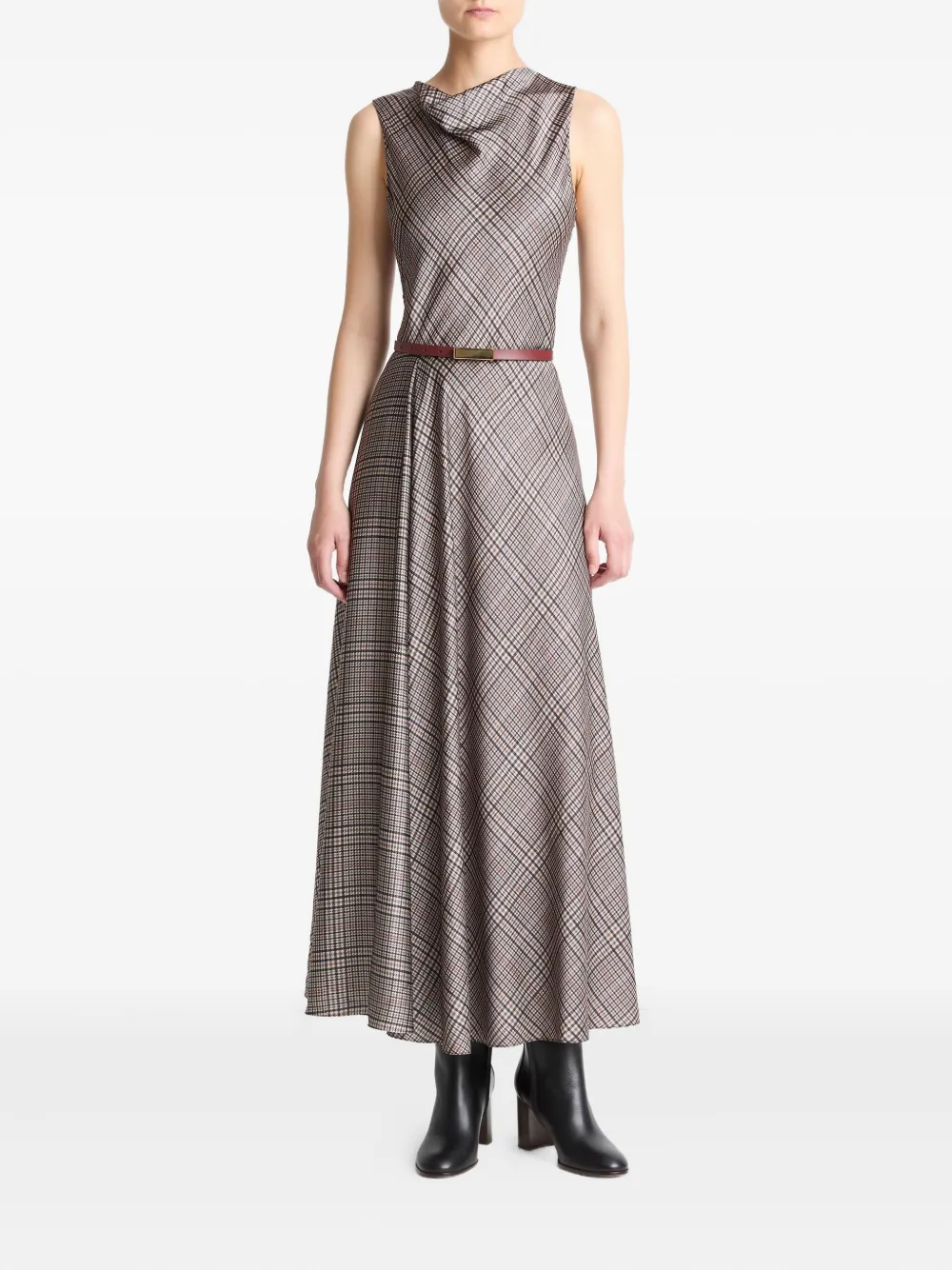 Vince Geruite jurk met col - Beige