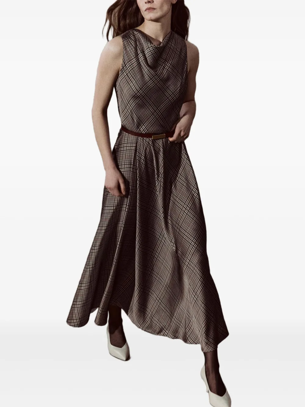 Vince Geruite jurk met col Beige