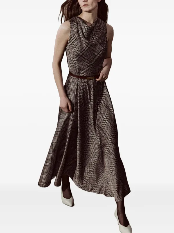 vince brown dress Women's Pressed Plaid Satin Cowl-Neck Dress, Multi Plaid, Size L Better-Than-A-Slip Dress (Size):L 49.25in / 125.0cm features: Covered Back Modest Saylor Midi Dress