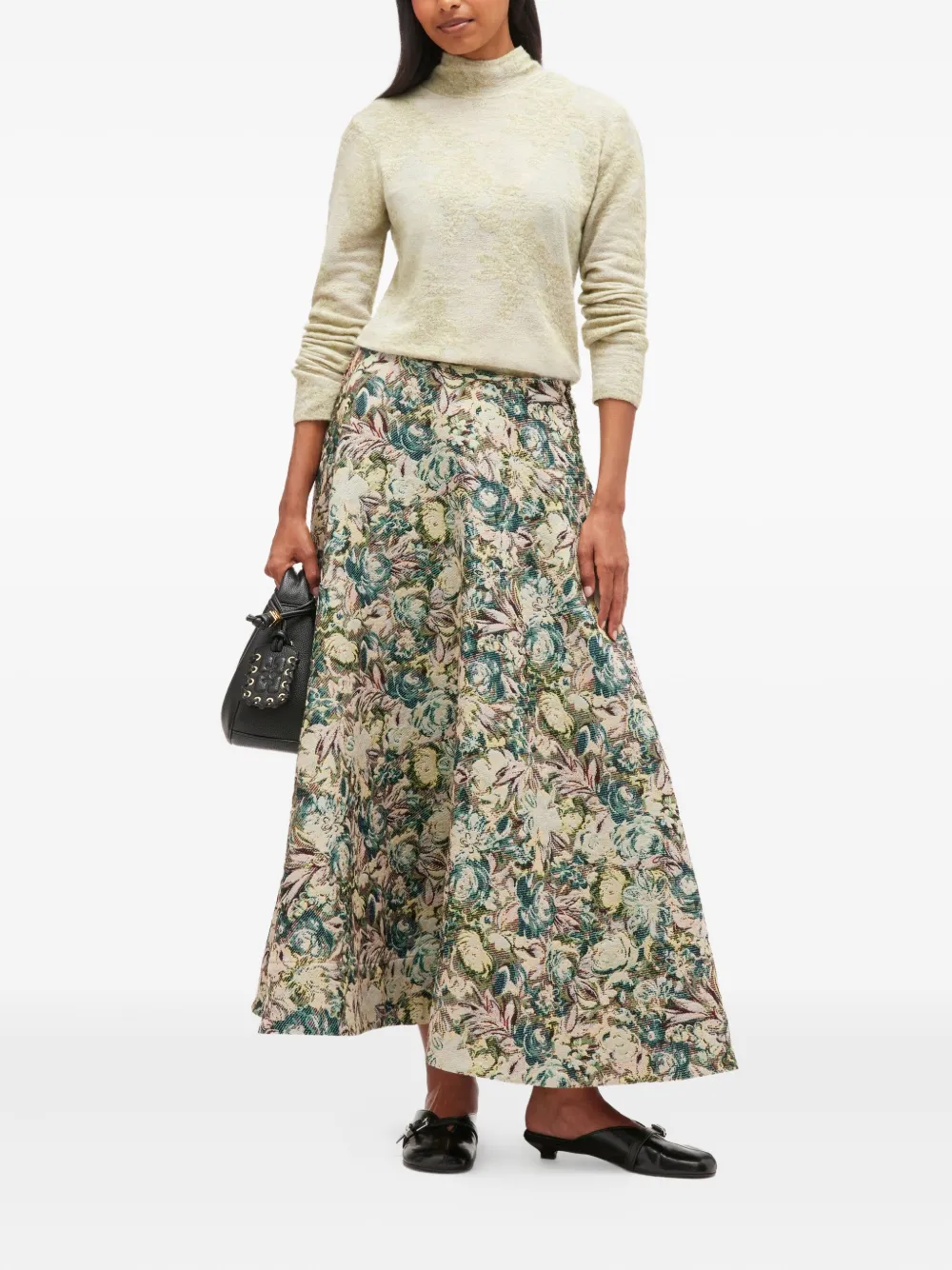 GANNI Maxi-rok met bloemenjacquard - Beige