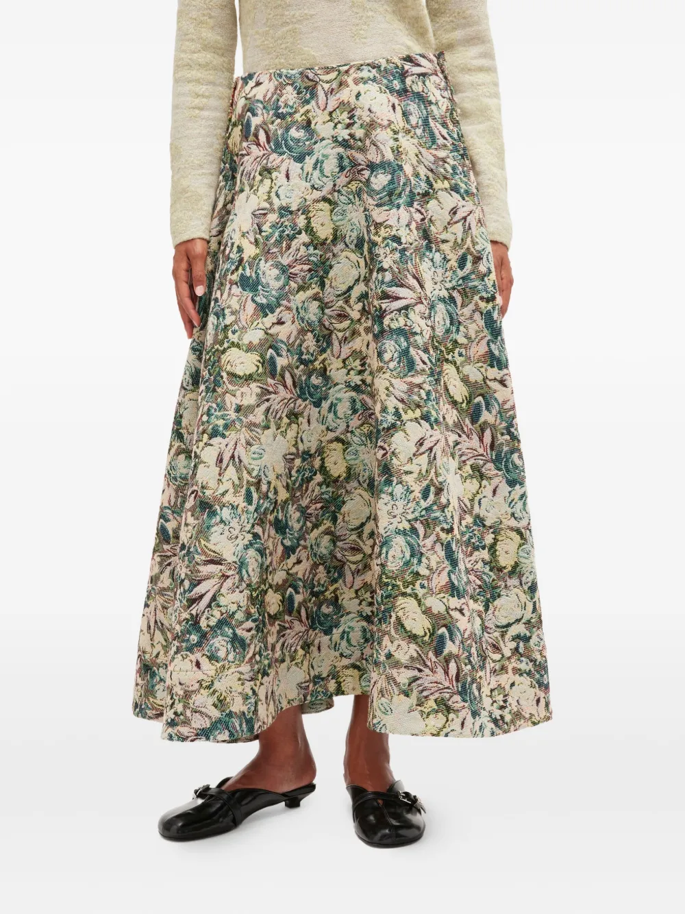GANNI Maxi-rok met bloemenjacquard Beige