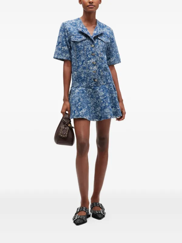 GANNI Mid Blue Stone Tapestry Denim Mini Dress Mid Blue / 40