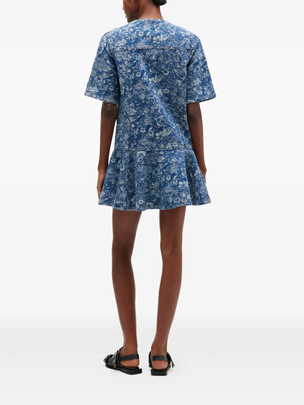 Ganni Jeans-midikleid Mit Blumen-print In Blue