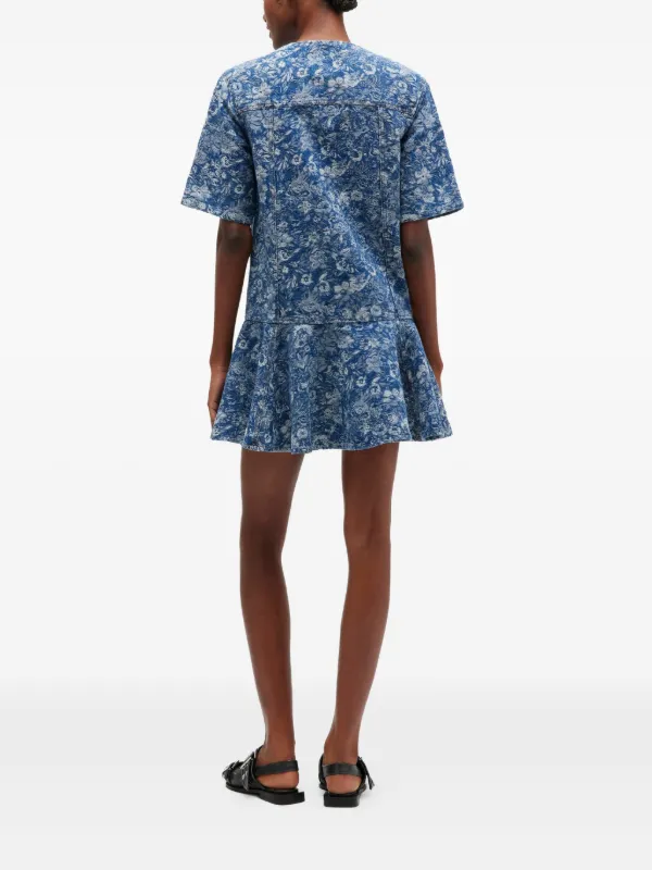 GANNI Mid Blue Stone Tapestry Denim Mini Dress Mid Blue / 40