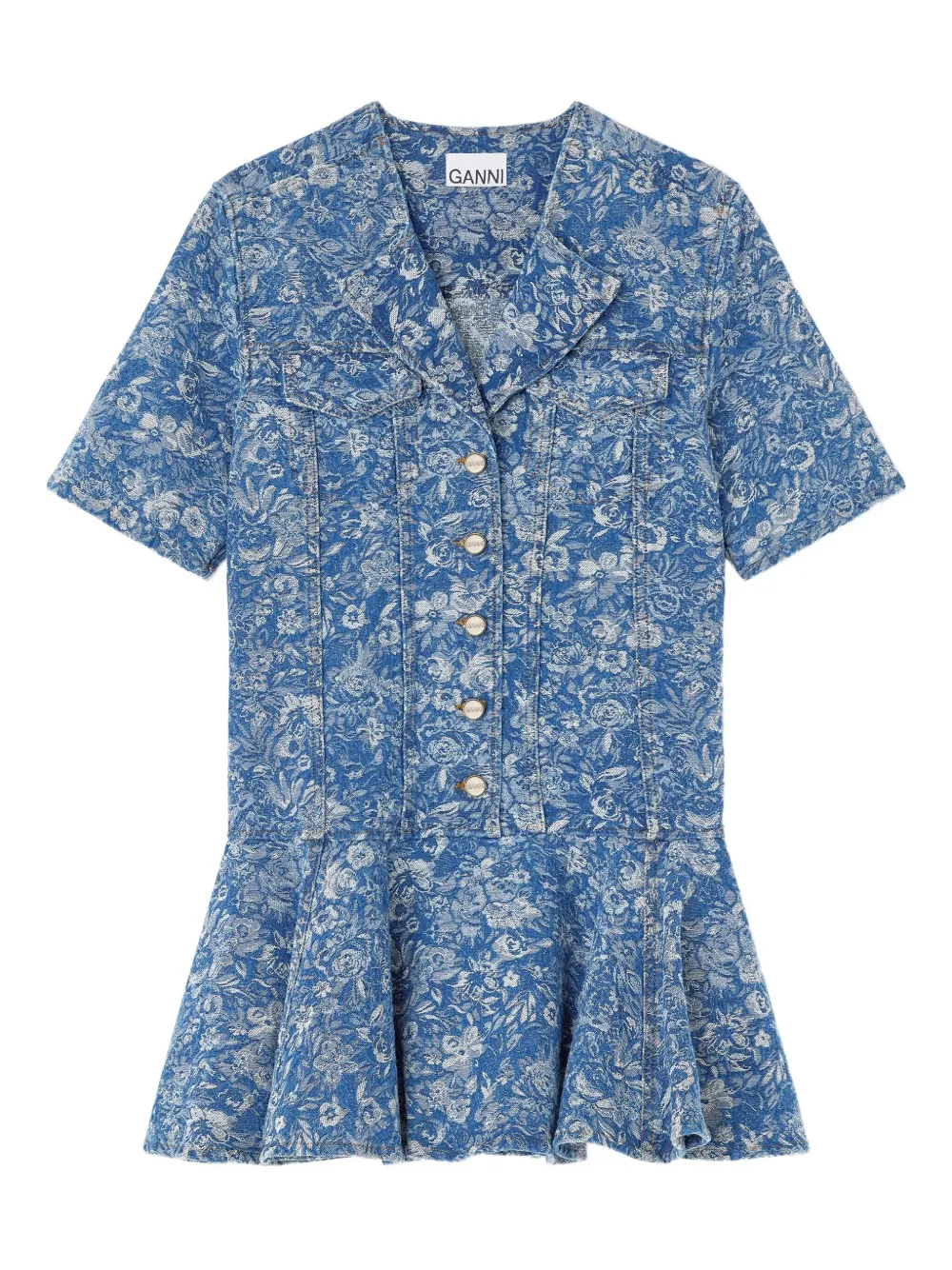 Ganni Jeans-midikleid Mit Blumen-print In Blue