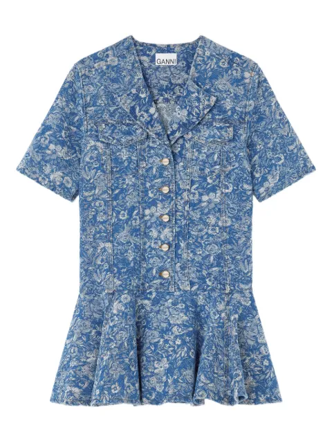 GANNI vestido corto de mezclilla con estampado floral