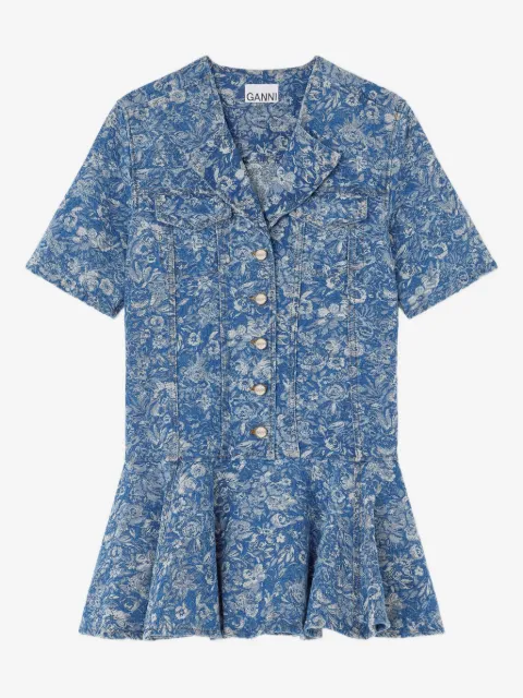 GANNI vestido corto de mezclilla con estampado floral