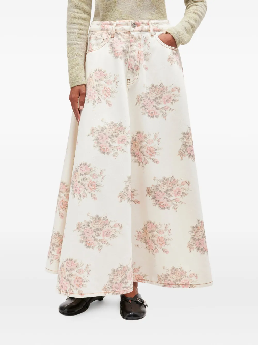 GANNI Maxi-rok met bloemenprint Beige
