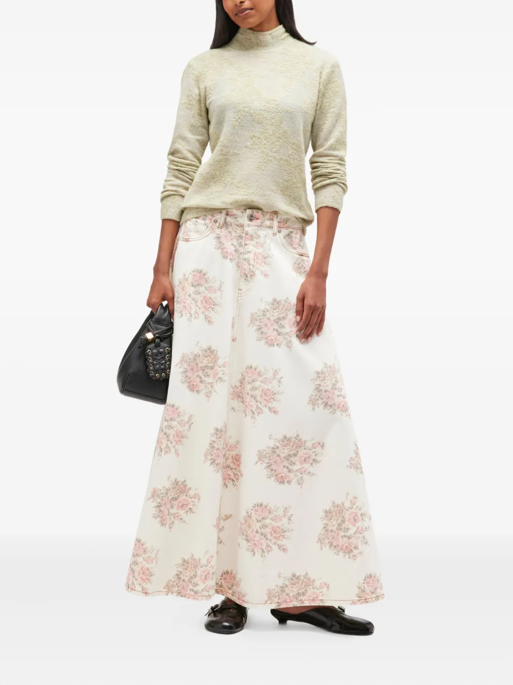 GANNI Maxi-rok met bloemenprint - Beige
