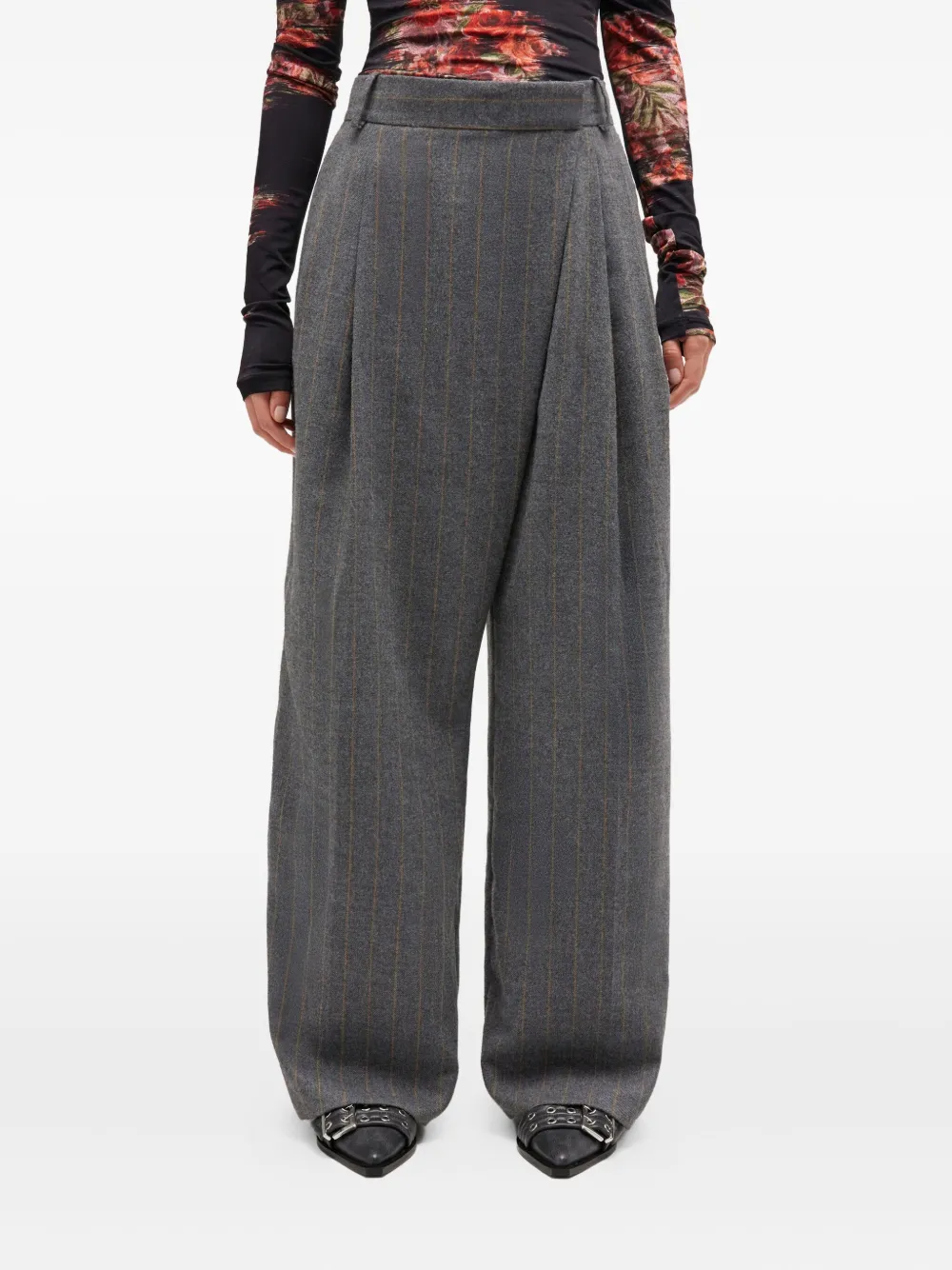 GANNI pinstripe pleated trousers | Grey | Image 1