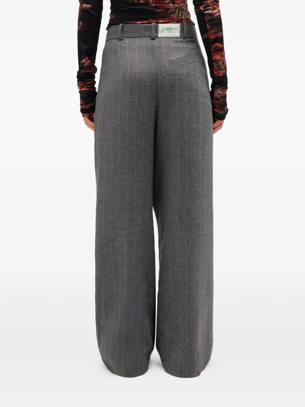 Ganni Pinstripe Pleated Trousers In Gray