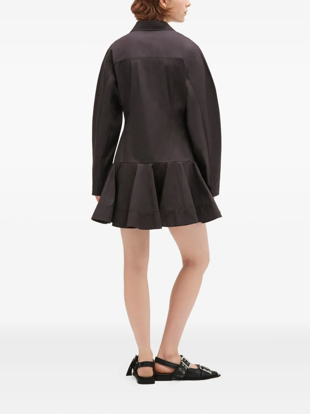 Ganni Button-down Ruffled Dress In Brown
