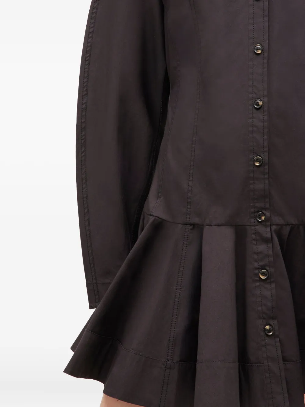 Ganni Button-down Ruffled Dress In Brown