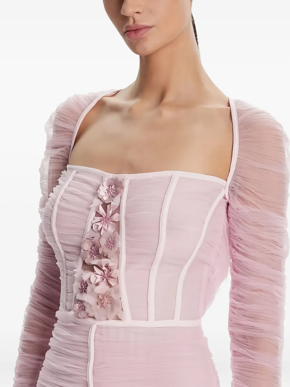 Elisabetta Franchi Tulen jurk met 3D-bloemen Roze