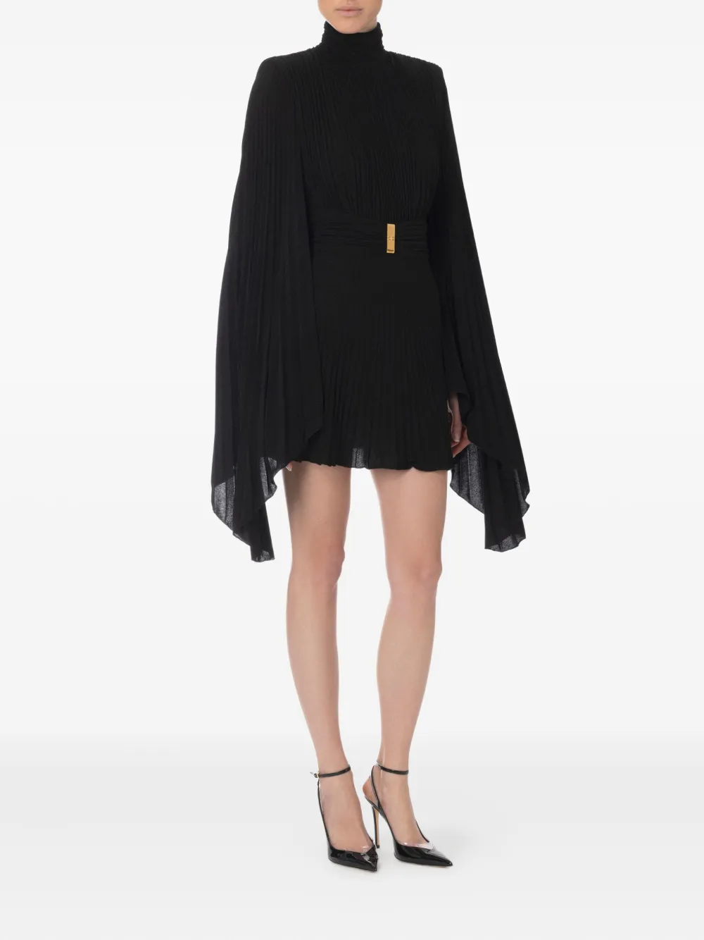 Elisabetta Franchi pleated high-neck mini dress - Zwart