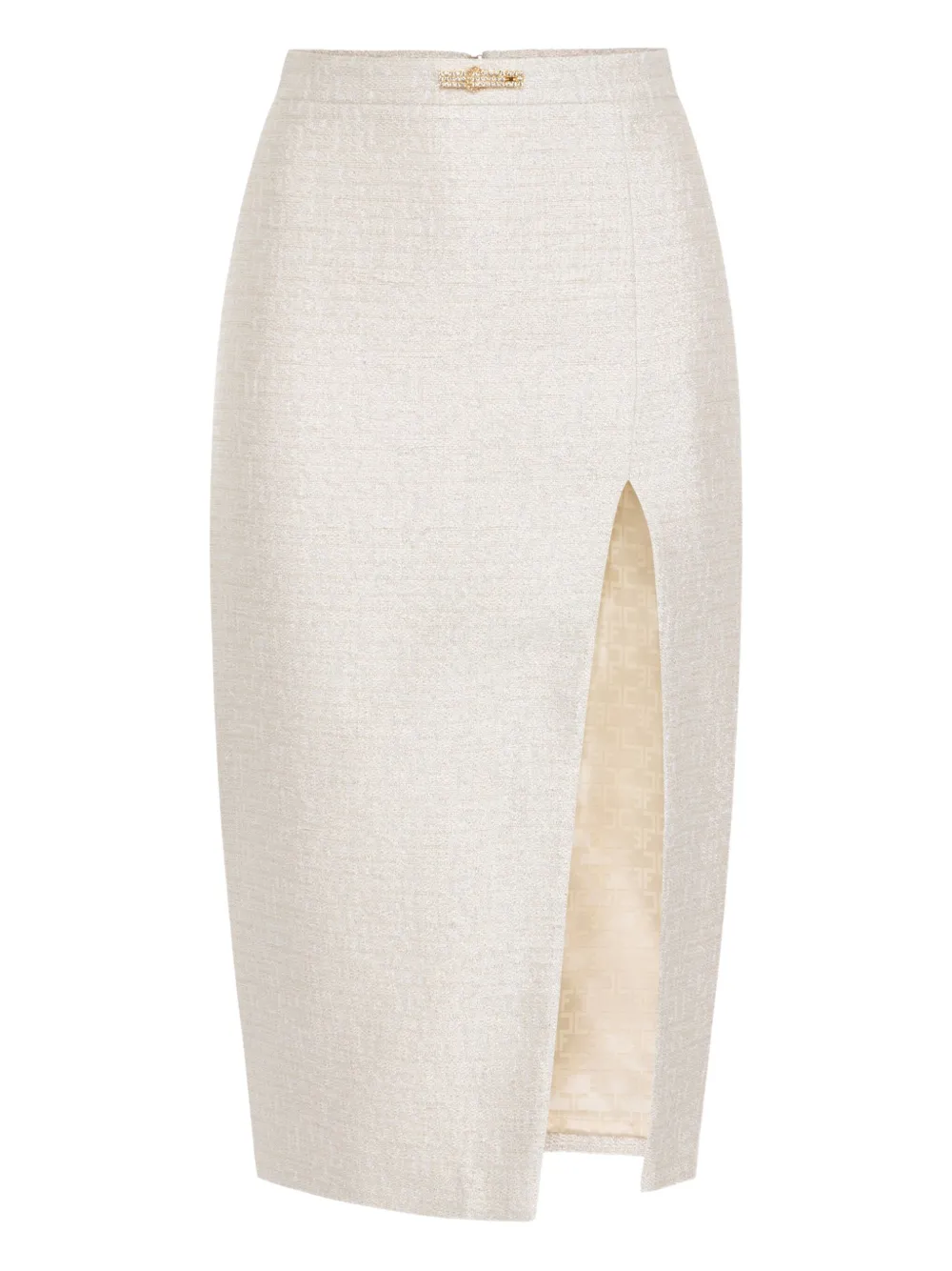 Elisabetta Franchi Lamé tweed midi-rok met split Wit