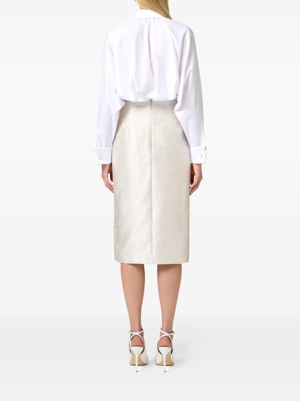 Elisabetta Franchi Lamé tweed midi-rok met split Wit
