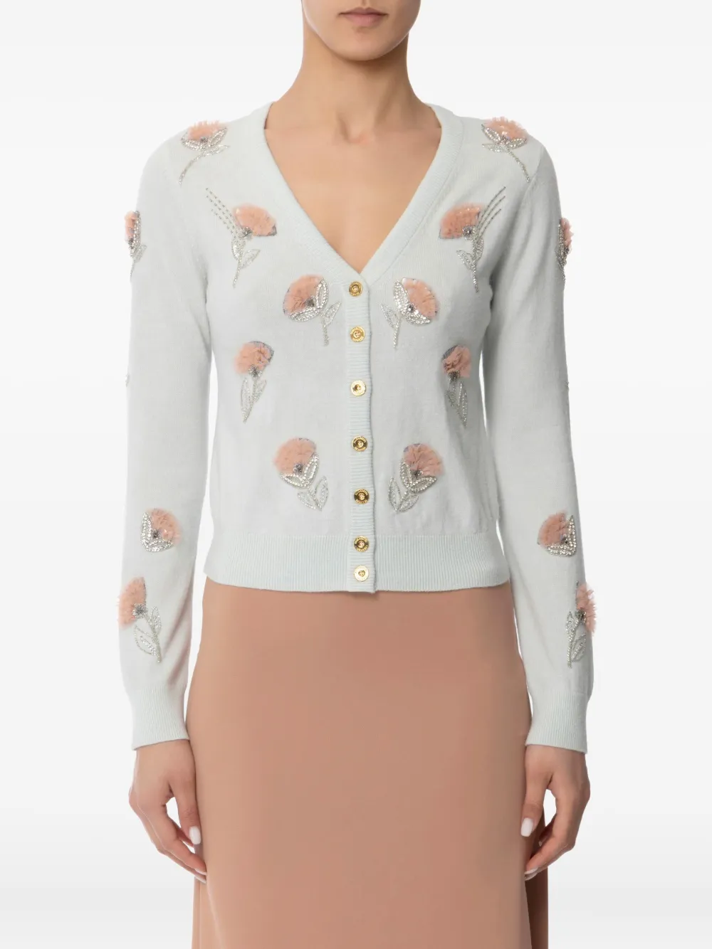Elisabetta Franchi Vest met geborduurde bloem en V-hals Groen