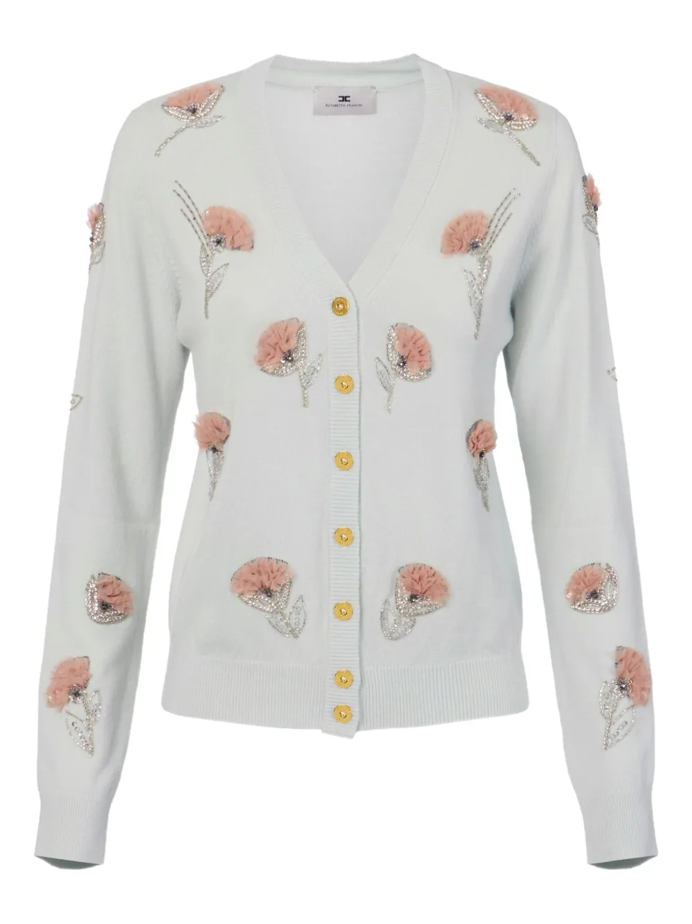 Elisabetta Franchi Embroidered-flower Long-sleeve Cardigan In Green