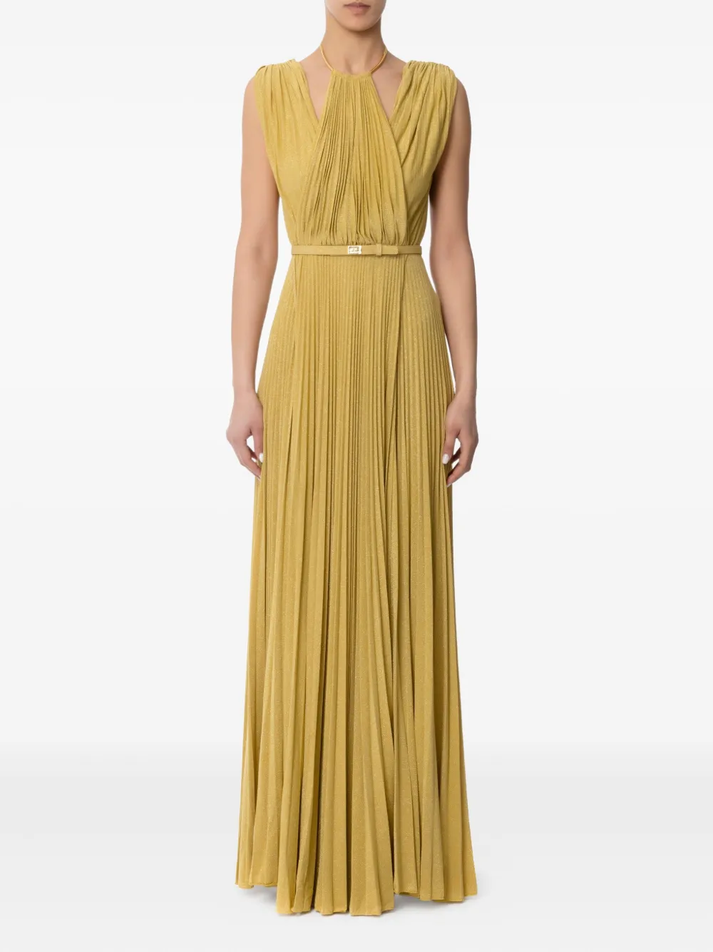 Elisabetta Franchi pleated maxi evening dress - Geel