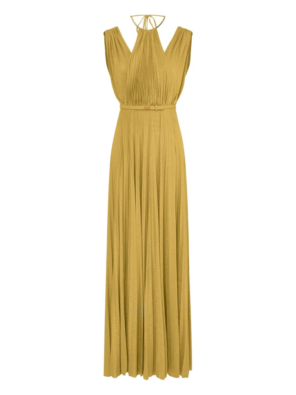 Elisabetta Franchi pleated maxi evening dress Geel