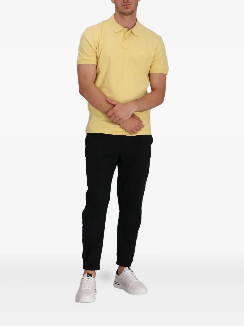 BOSS Poloshirt met logopatch - Geel