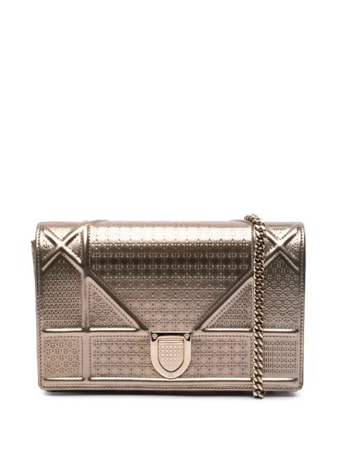Christian Dior Pre-Owned 2019 Metallic Patent Microcannage Diorama Wallet on Chain crossbody bag