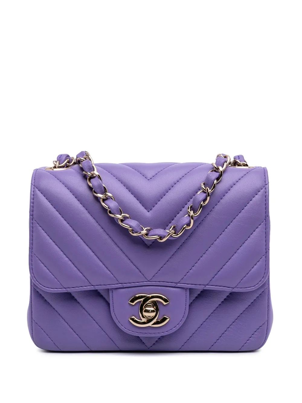 CHANEL Pre-Owned 2019 Mini Square Classic Chevron Lambskin Single Flap CHANEL Pre-Owned 2019 Mini Square Classic Chevron Lambskin Single Flap