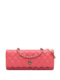 CHANEL Pre-Owned 2016-2017 Quilted Lambskin Pearl Chain East West Single Flap satchel - Pink