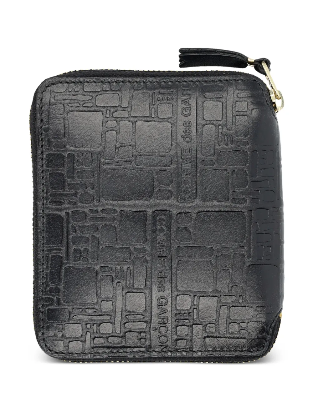 Comme Des Garçons Zip-around Embossed Leather Wallet In Black