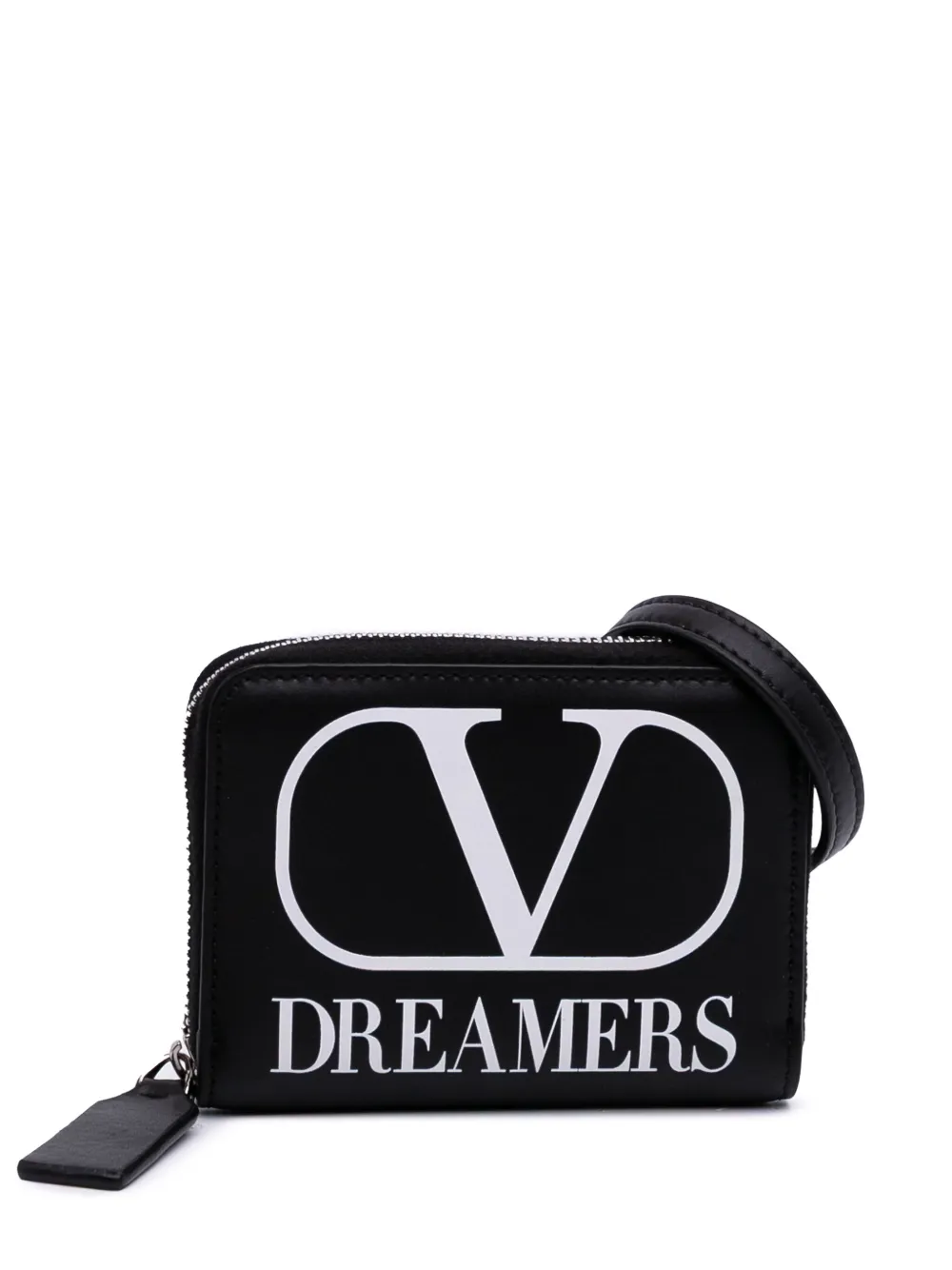 Pre-owned Valentino Garavani 2018-2025 Leather Vlogo Dreamers Neck Wallet Crossbody Bag In Black