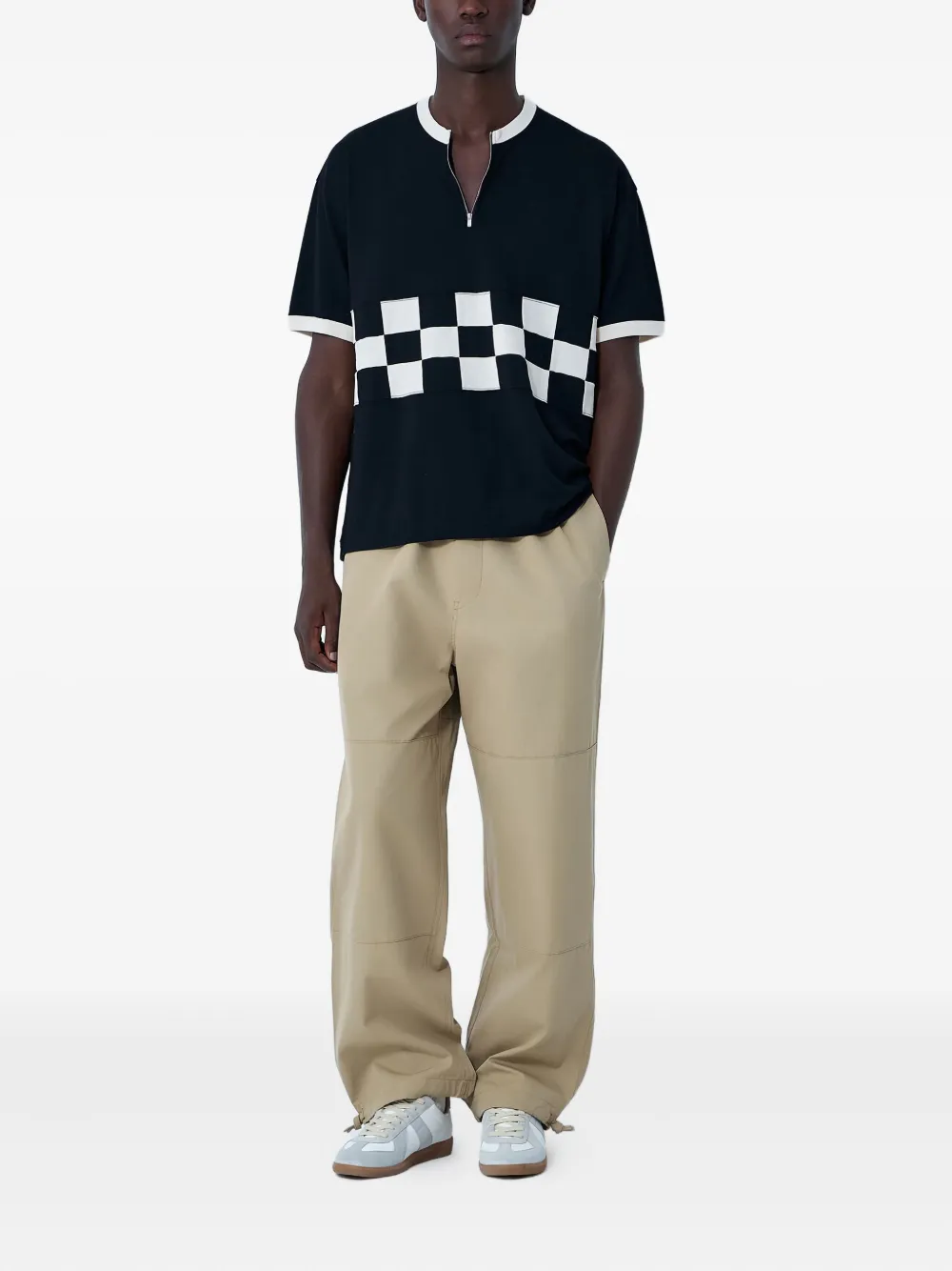 Visvim Checkerboard Panel Knitted T-shirt In Black
