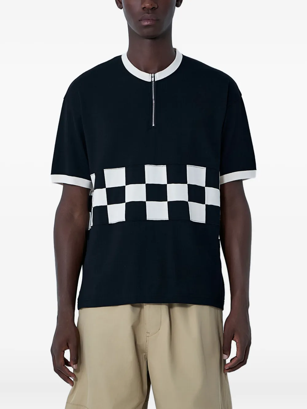 Visvim Checkerboard Panel Knitted T-shirt In Black