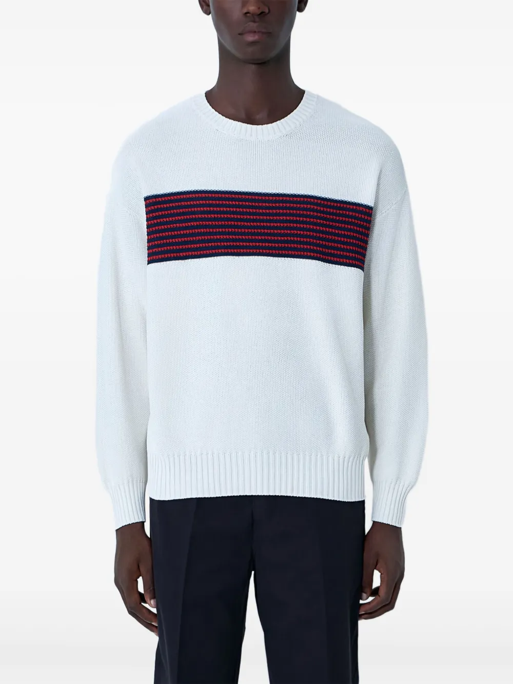 visvim striped-detail crew-neck jumper | White | Image 1