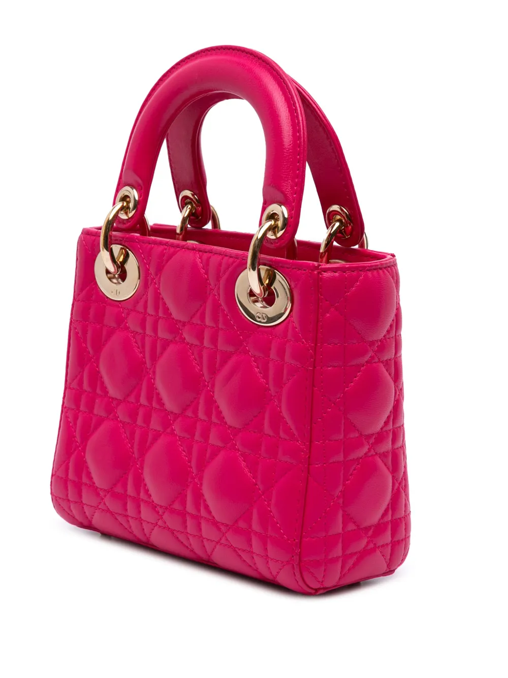 Pre-owned Dior 2014 Mini Lambskin Cannage Lady Satchel In Pink