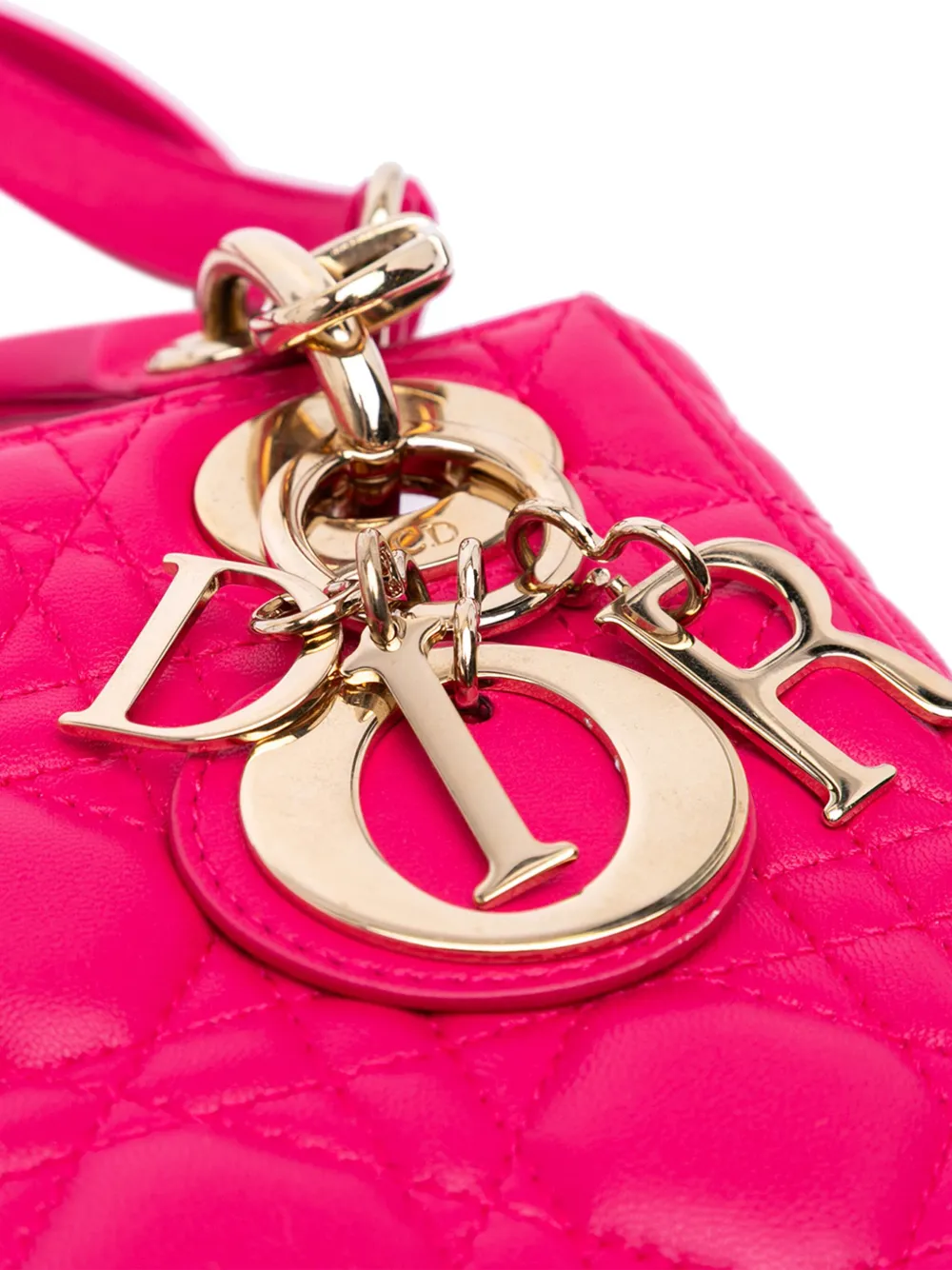 Pre-owned Dior 2014 Mini Lambskin Cannage Lady Satchel In Pink