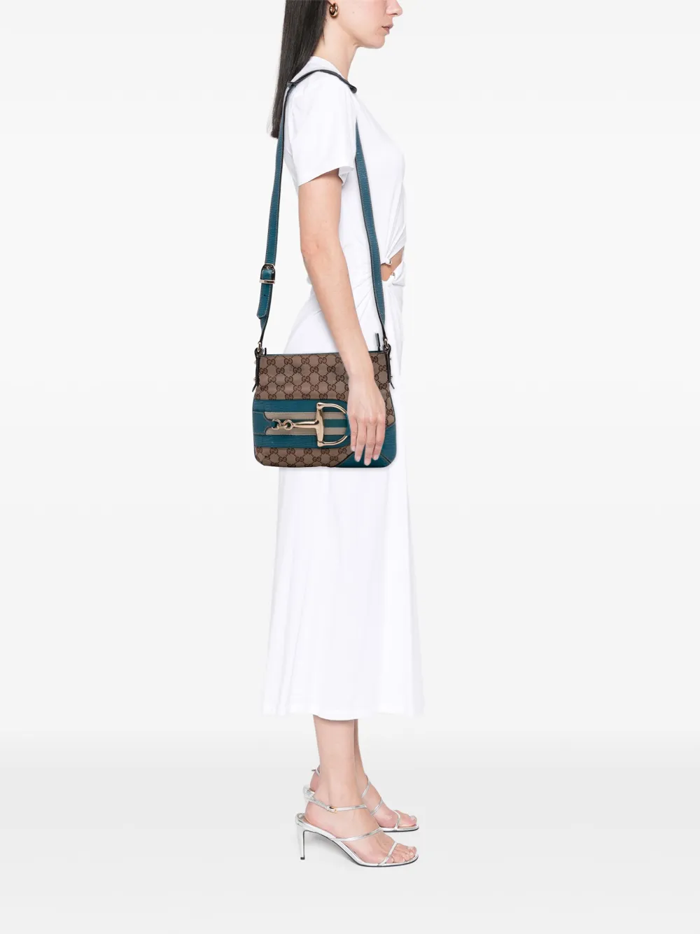 Pre-owned Gucci 2000-2015 Gg Canvas Hasler Web Crossbody Bag In Blue