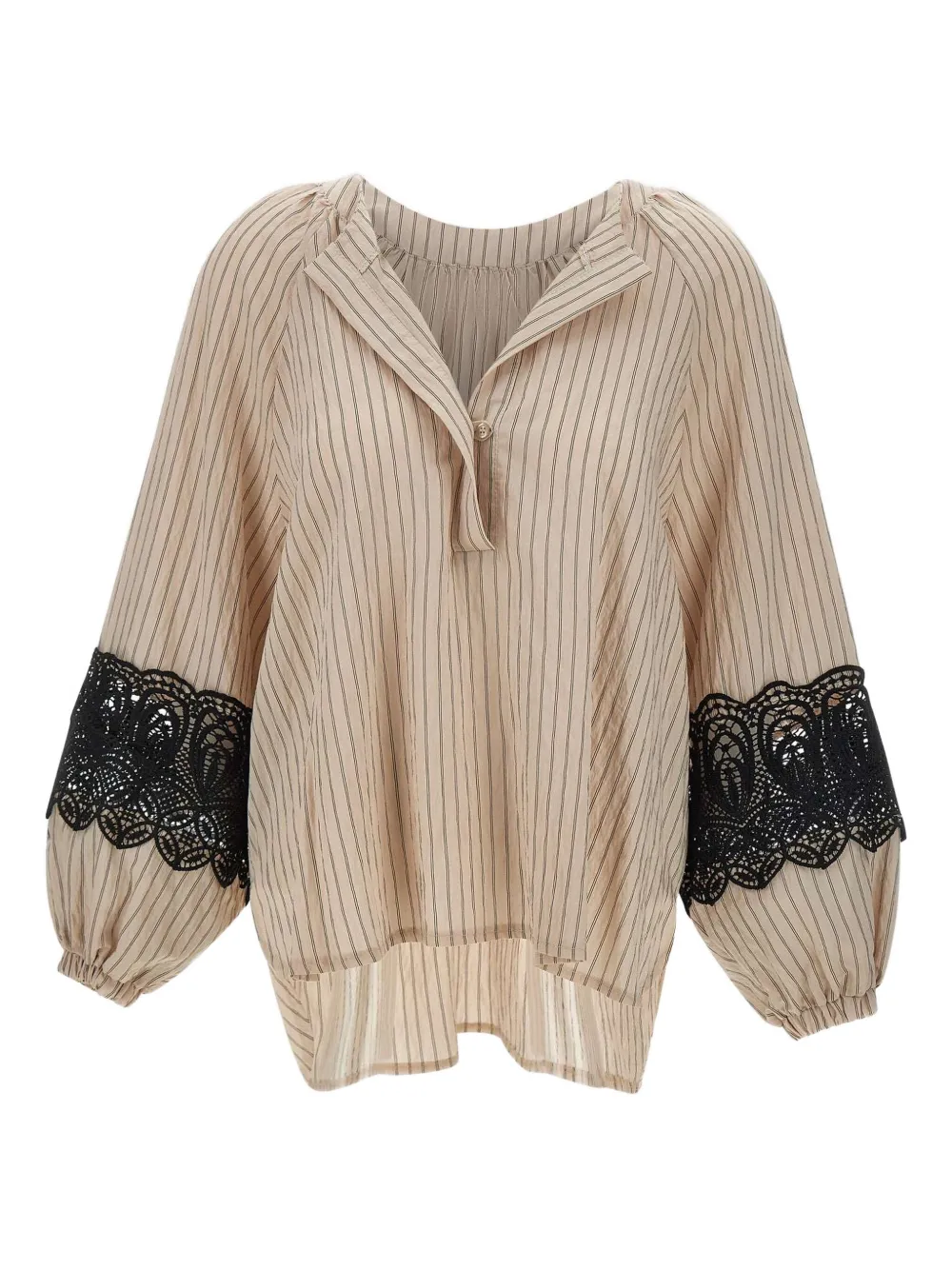 pinstripe lace-insert tunic