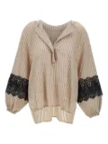 kaos pinstripe lace-insert tunic - Neutrals