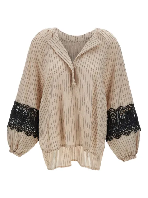 kaos pinstripe lace-insert tunic