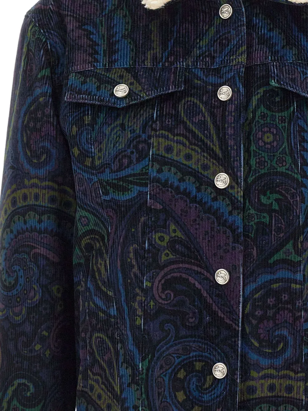 ETRO Giubbino paisley-print corduroy jacket Blauw