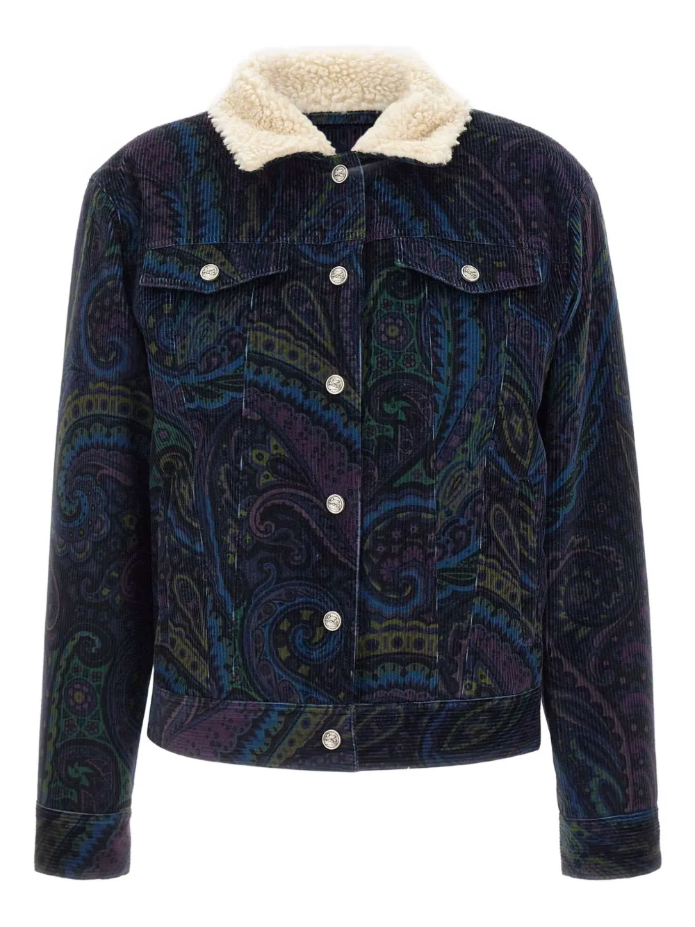 ETRO Giubbino paisley-print corduroy jacket Blauw