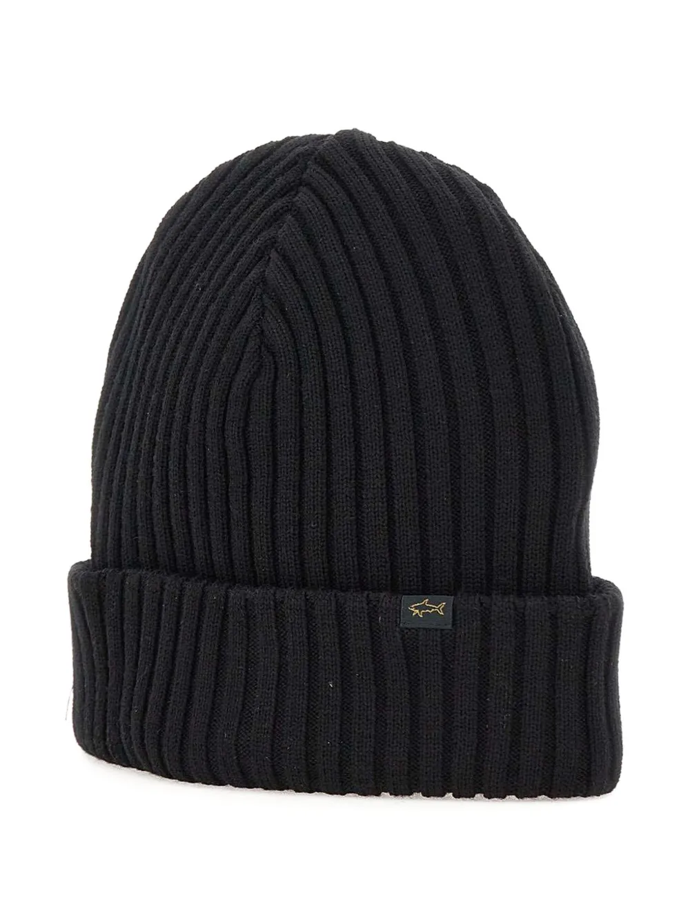 Paul & Shark Ribbed Logo-label Beanie In Black