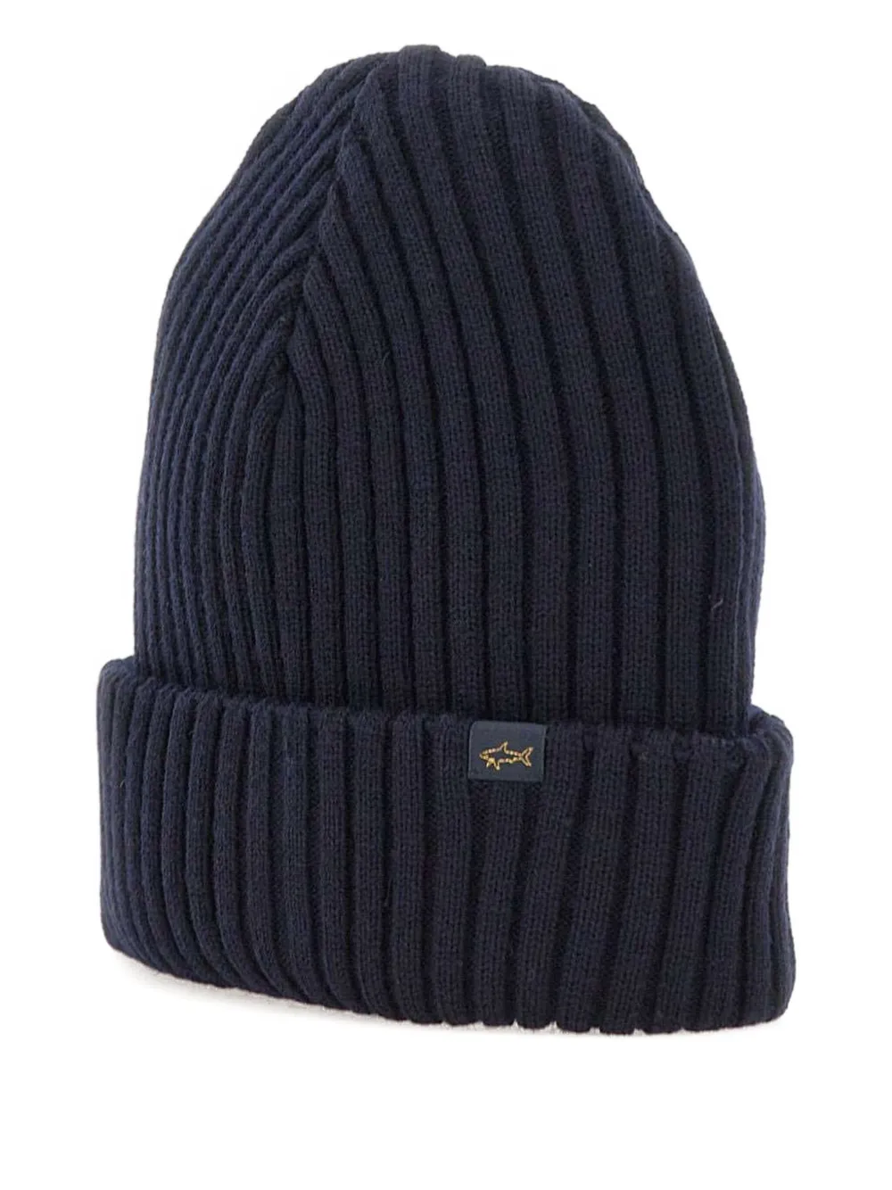 Paul & Shark Ribbed Logo-label Beanie In Black
