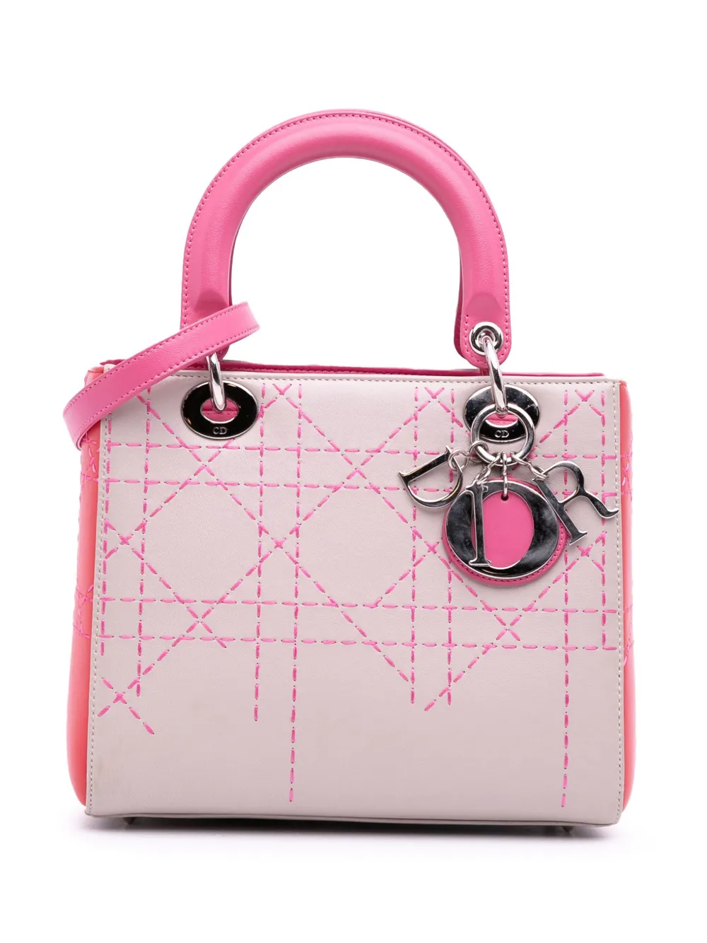 2014 Medium Tricolor Lambskin Macrocannage Stitched Lady Dior satchel