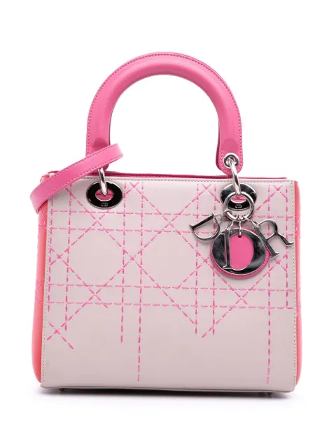 Christian Dior Pre-Owned 2014 Medium Tricolor Lambskin Macrocannage Stitched Lady Dior satchel