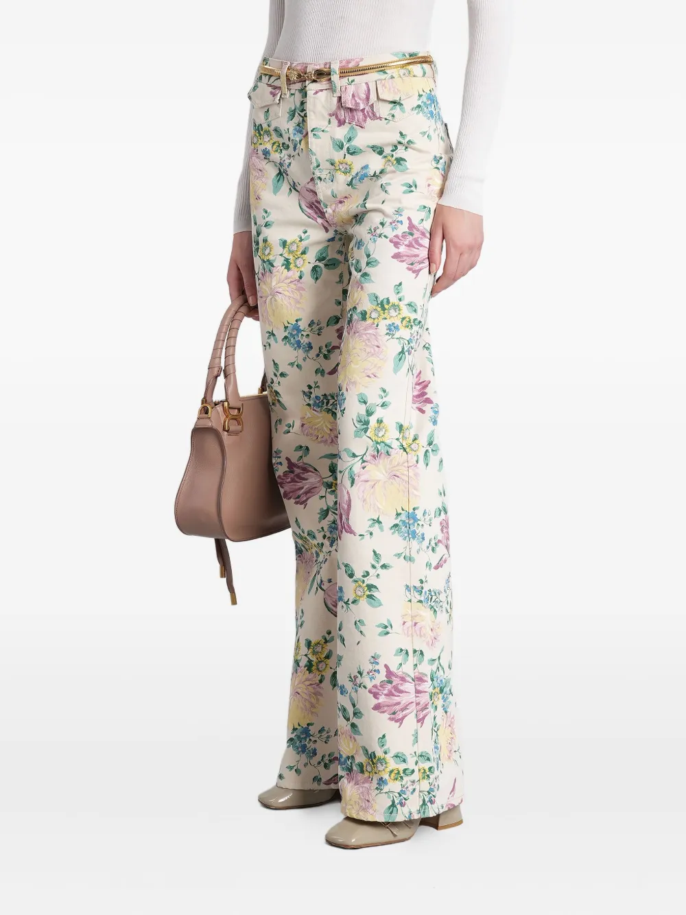 Chloé Printed Rigid High-rise Flared Jeans In Neutral